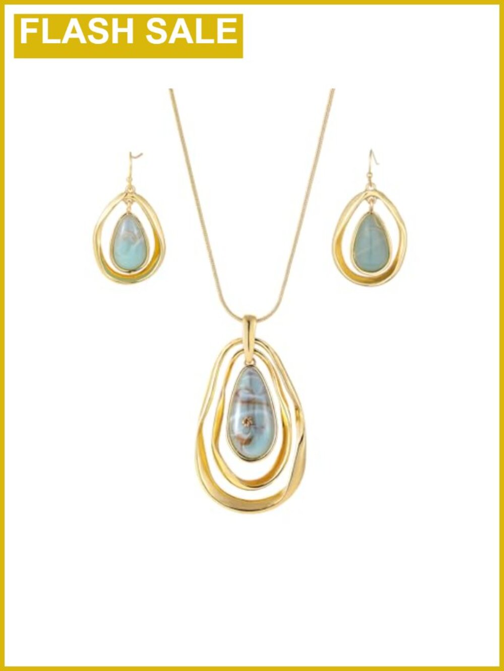 Gold Plated Necklace Earring Set Teardrop Pendant Adjustable